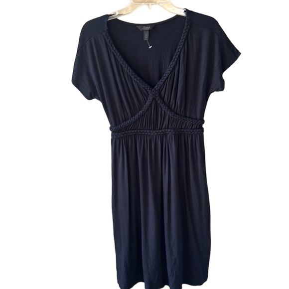 Soma Cool Nights Black V Neck Braided Empire Waist Midi Dress Sz S Like New - Picture 1 of 5